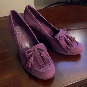 COACH suede tasseled wedges